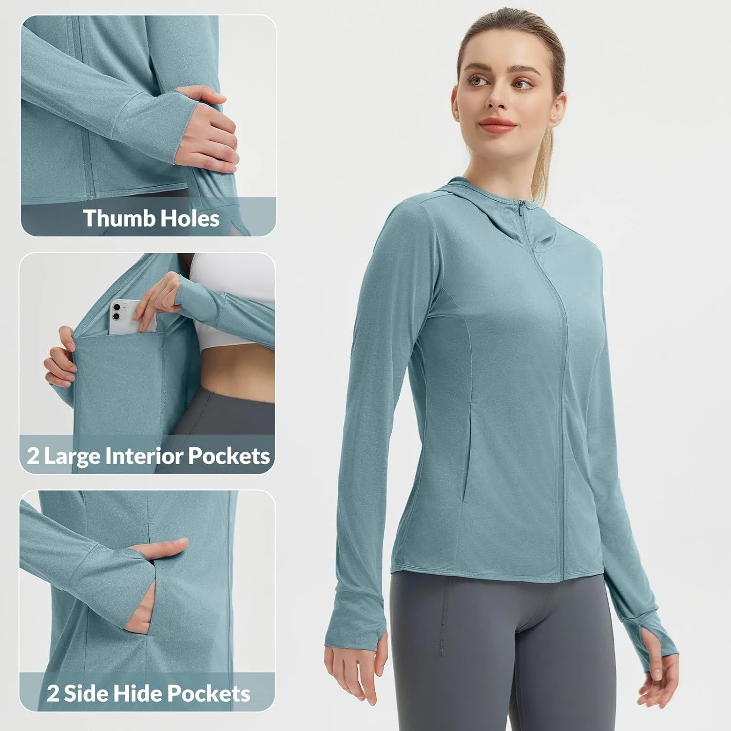 baleaf Women's UPF 50  Sun Protection Shirts SPF Jacket UV Cooling Hoodie Long Sleeve Summer Clothing for Outdoor Hiking