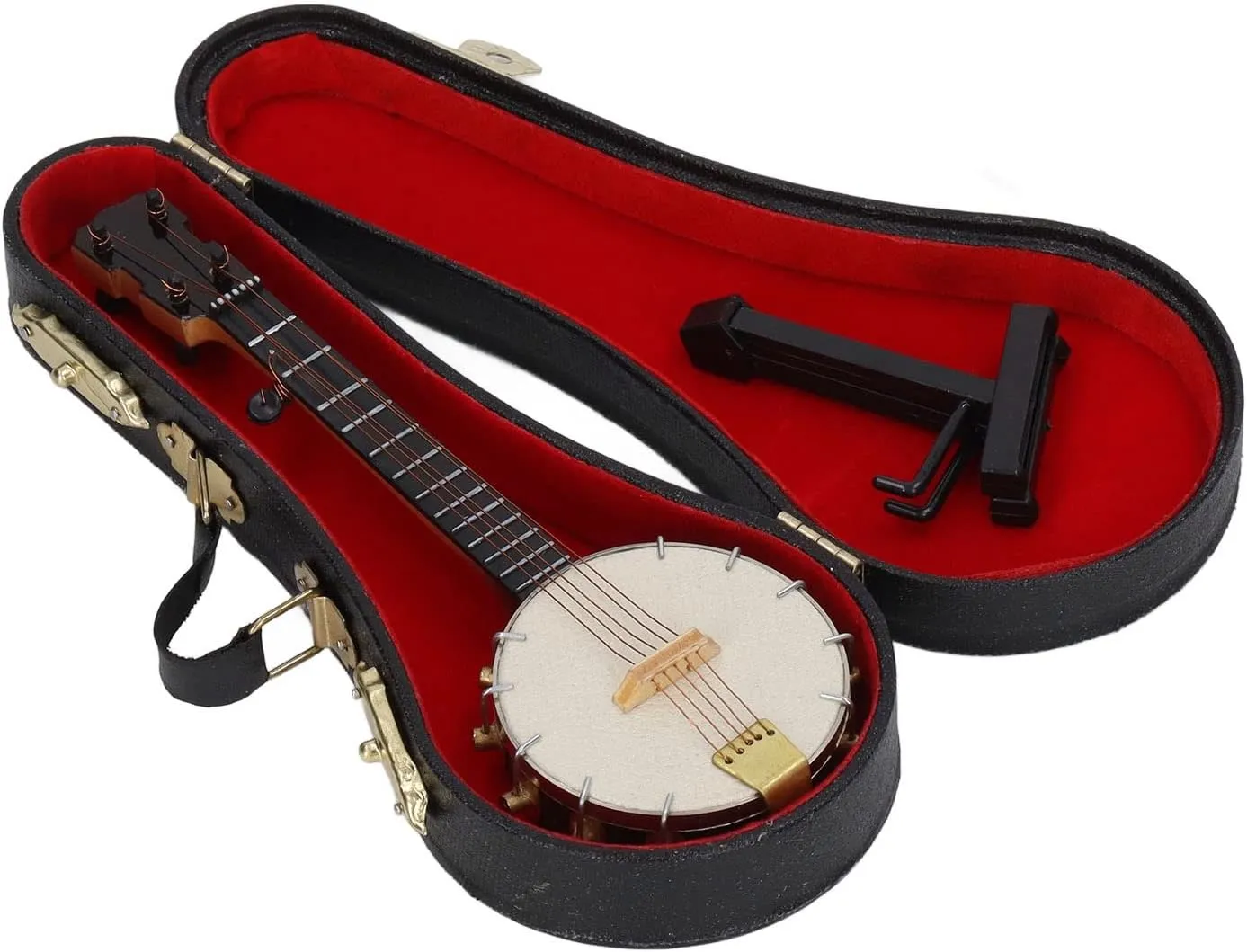 Banjo Miniature Replica, Miniature Banjo Model with Stand and Delicate Box, Miniature Wooden Guitar Model Home Decoration Display Ornament