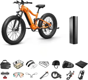 Battery Luxury Gift Pack Boxer Electric Bike for Adults 960W, 48V 20AH Battery Ebike, Full Suspension 26" Fat Tire E Bike, 28MPH 80Miles Range Mountain Electric Bicycle, 7 Speed Hydraulic Disc Brakes