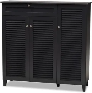 Baxton Studio Coolidge Modern and Contemporary Dark Grey Finished 11-Shelf Wood Shoe Storage Cabinet with Drawer