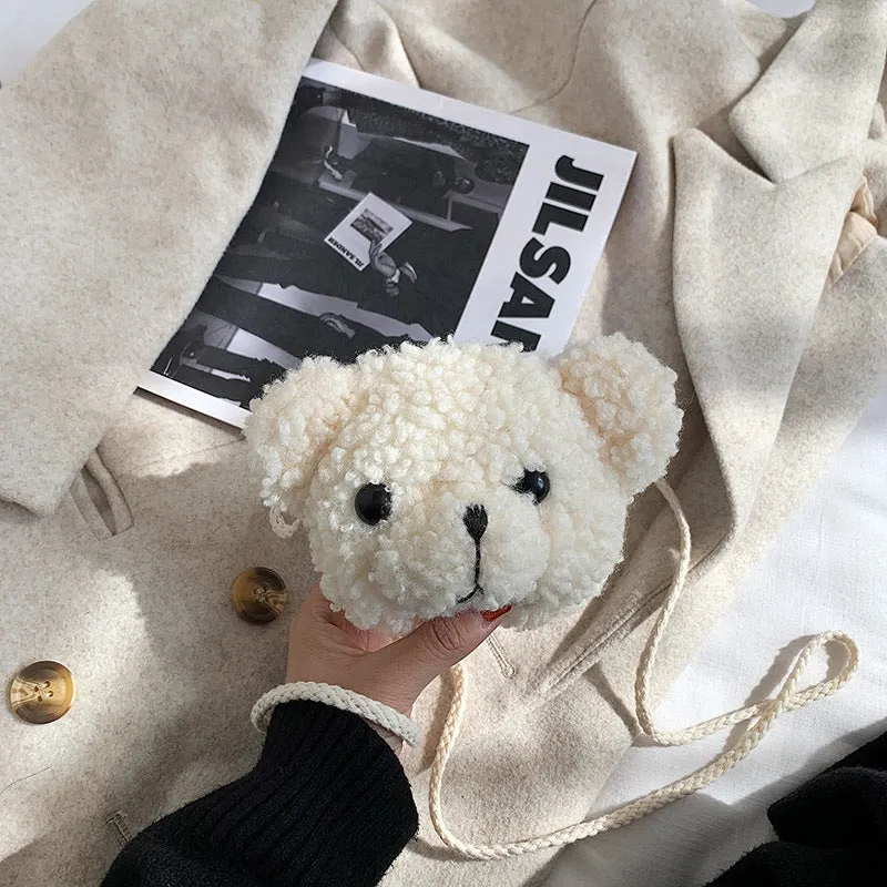 Bear Head Female Plush Simple Cute Shoulder Bags