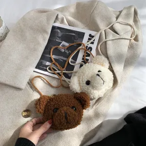 Bear Head Female Plush Simple Cute Shoulder Bags
