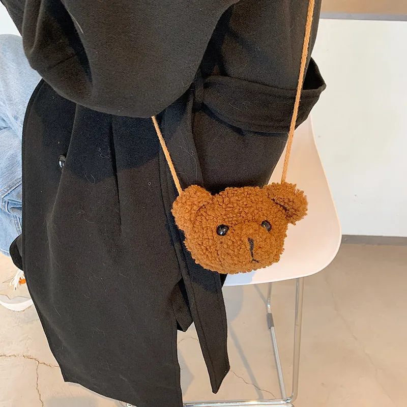 Bear Head Female Plush Simple Cute Shoulder Bags