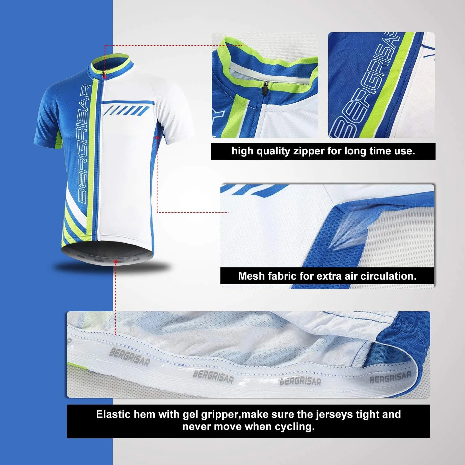 BERGRISAR Men's Cycling Jerseys Short Sleeves Bike Shirt