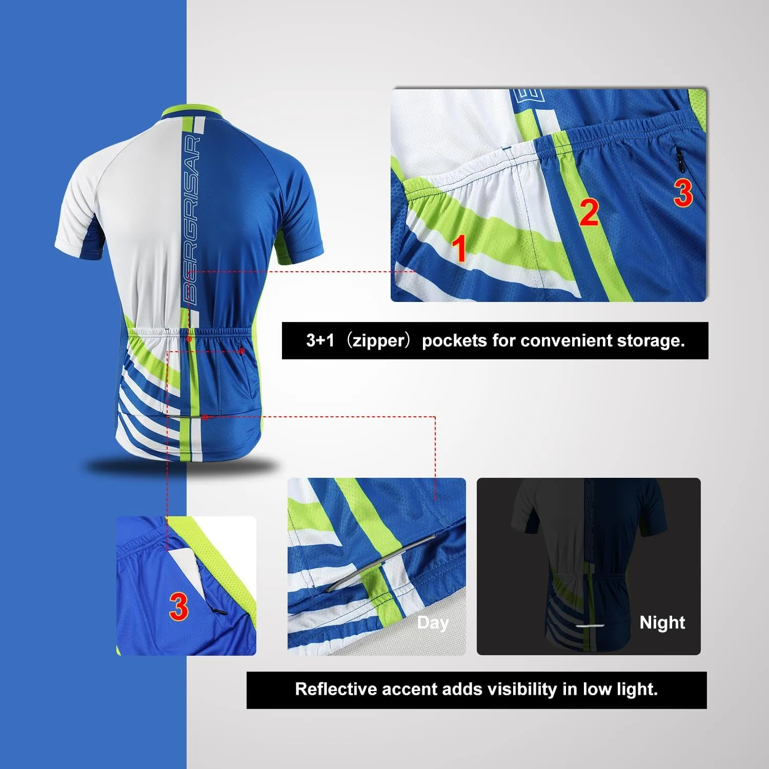 BERGRISAR Men's Cycling Jerseys Short Sleeves Bike Shirt