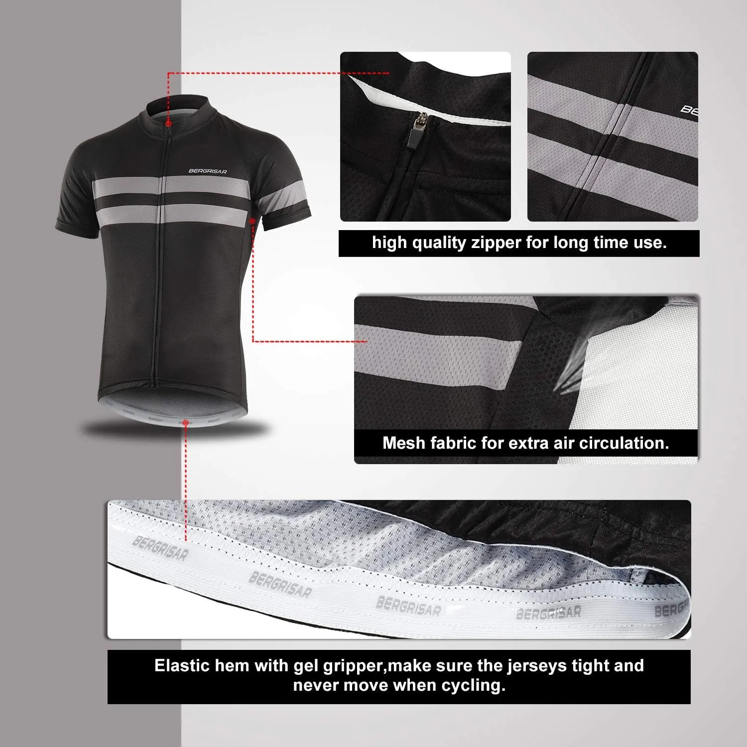 BERGRISAR Men's Cycling Jerseys Short Sleeves Bike Shirt