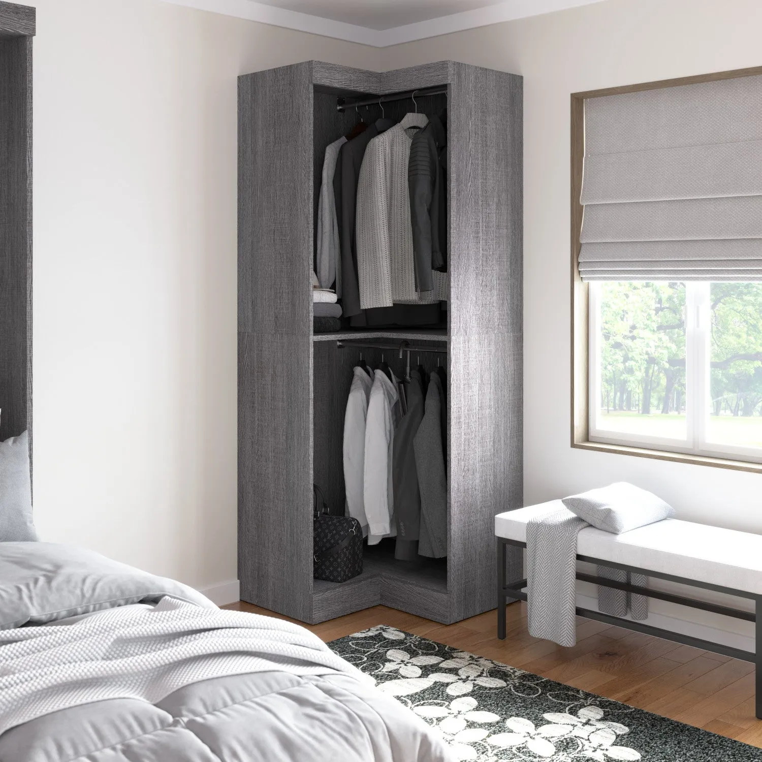 Bestar Pur 33 W Corner Closet Organizer - Bark Grey|Organisateur de garde-robe en coin Pur de Bestar de 33 po (L) - gris écorce