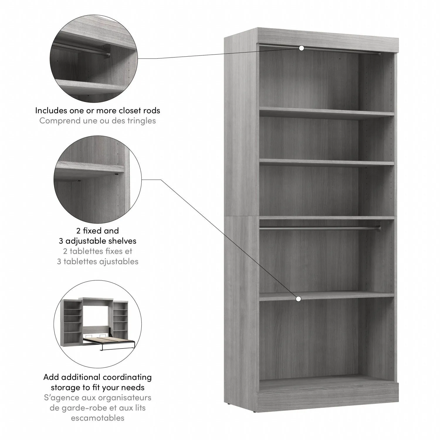 Bestar Pur 36 W Closet Organizer - Platinum Grey|Organisateur de garde-robe Pur de Bestar de 36 po (L) - gris platine