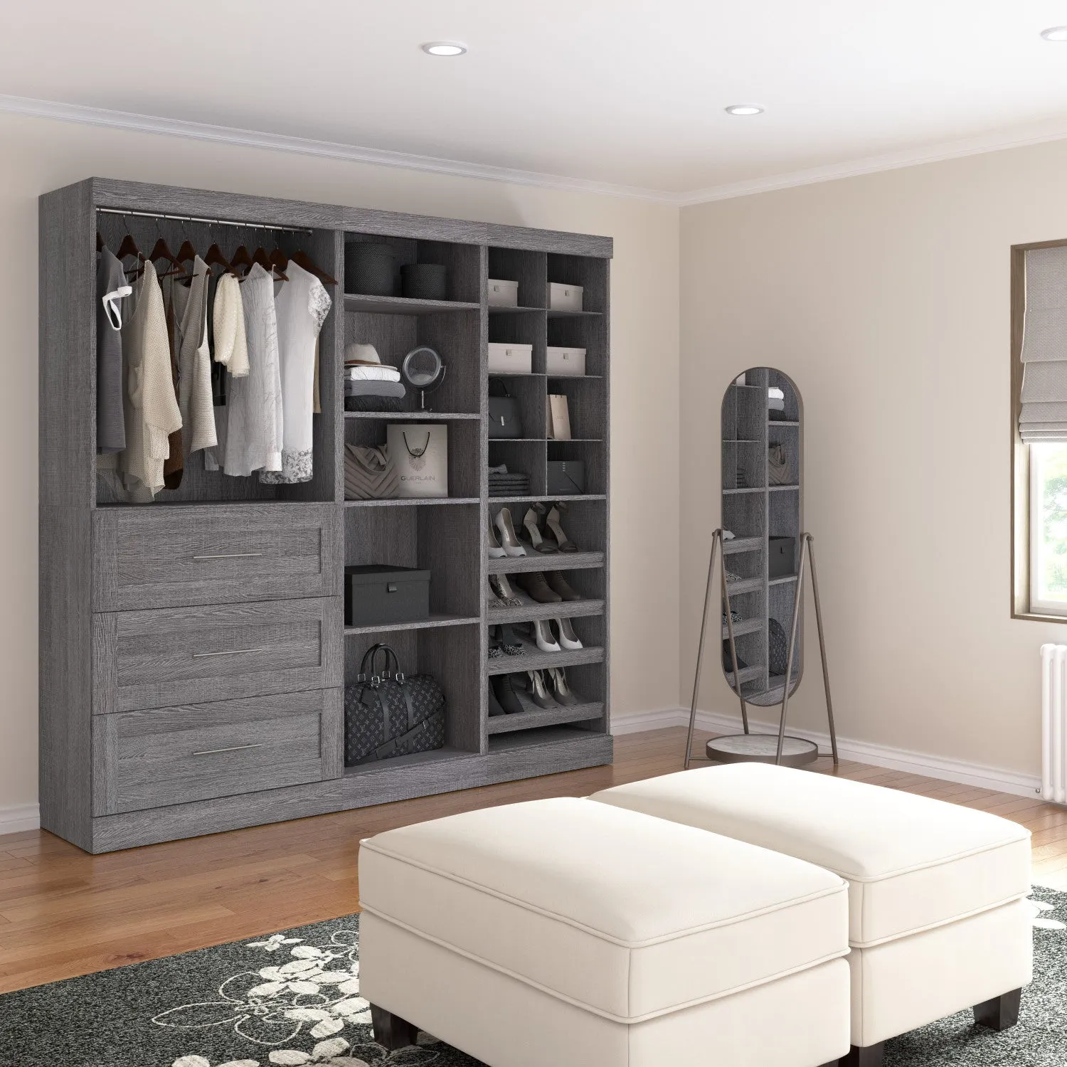 Bestar Pur 86 W Closet Organizer System - Bark Grey|Système d’organisateur de garde-robe Pur de Bestar de 86 po (L) - gris écorce