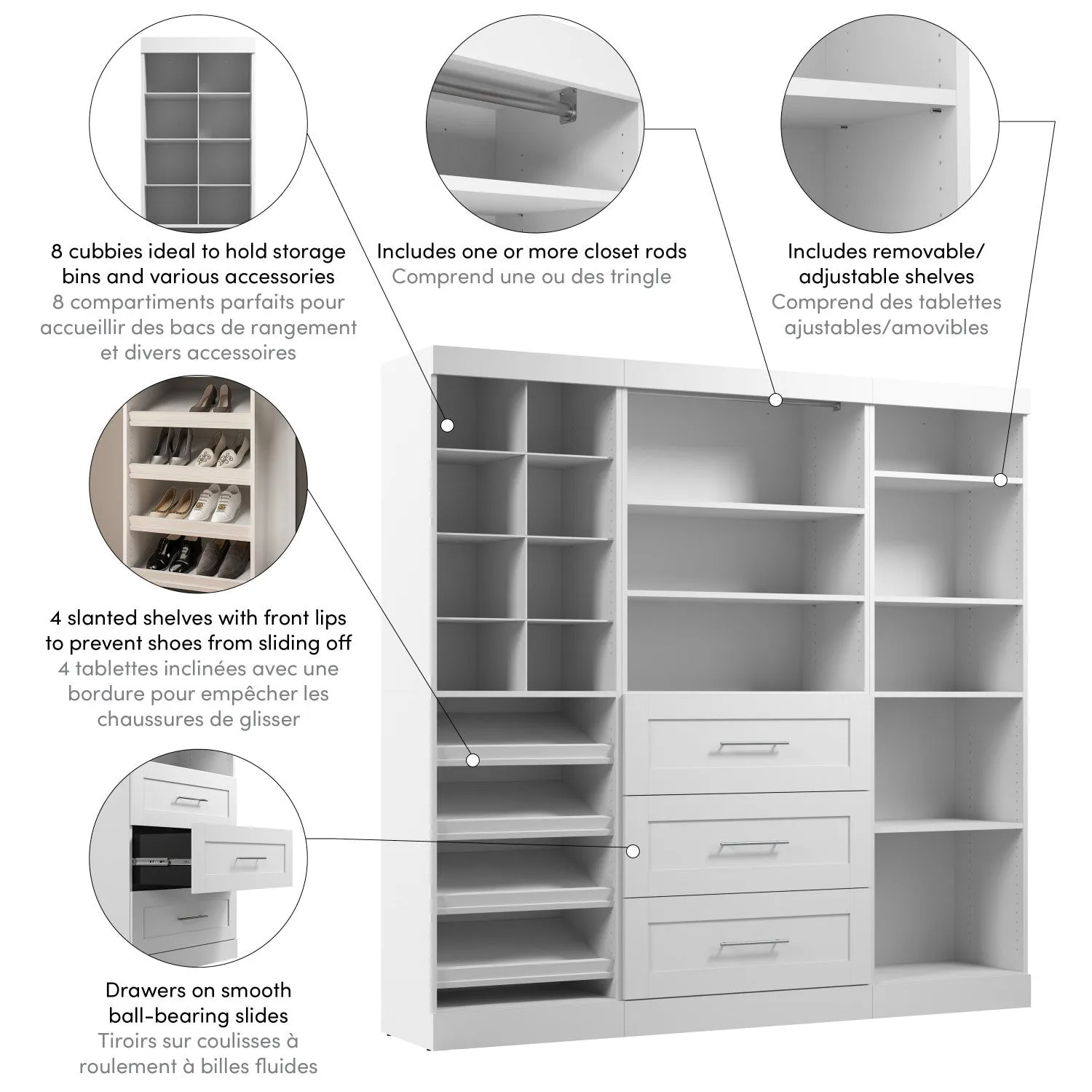 Bestar Pur 86 W Closet Organizer System - White|Système d’organisateur de garde-robe Pur de Bestar de 86 po (L) - blanc