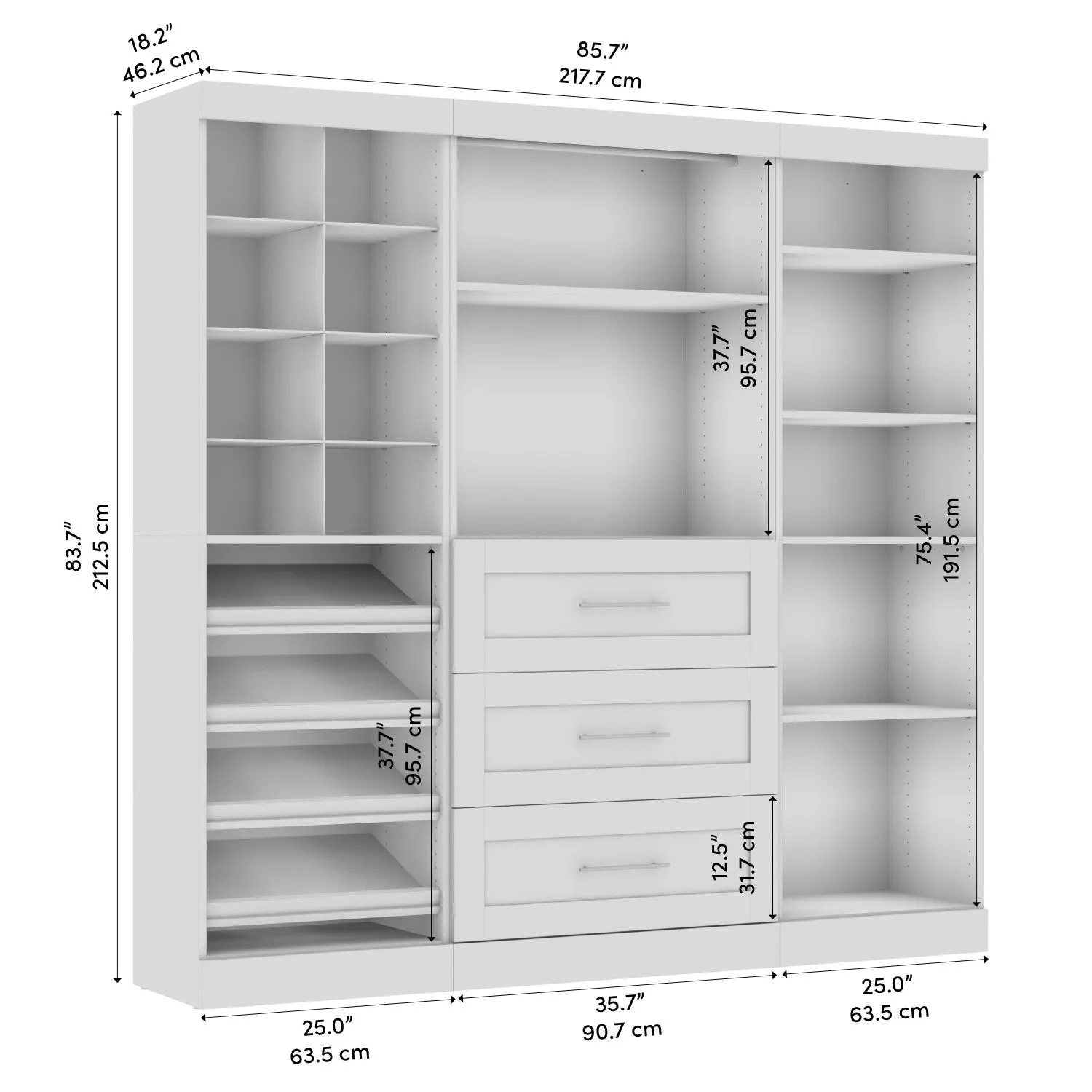 Bestar Pur 86 W Closet Organizer System - White|Système d’organisateur de garde-robe Pur de Bestar de 86 po (L) - blanc