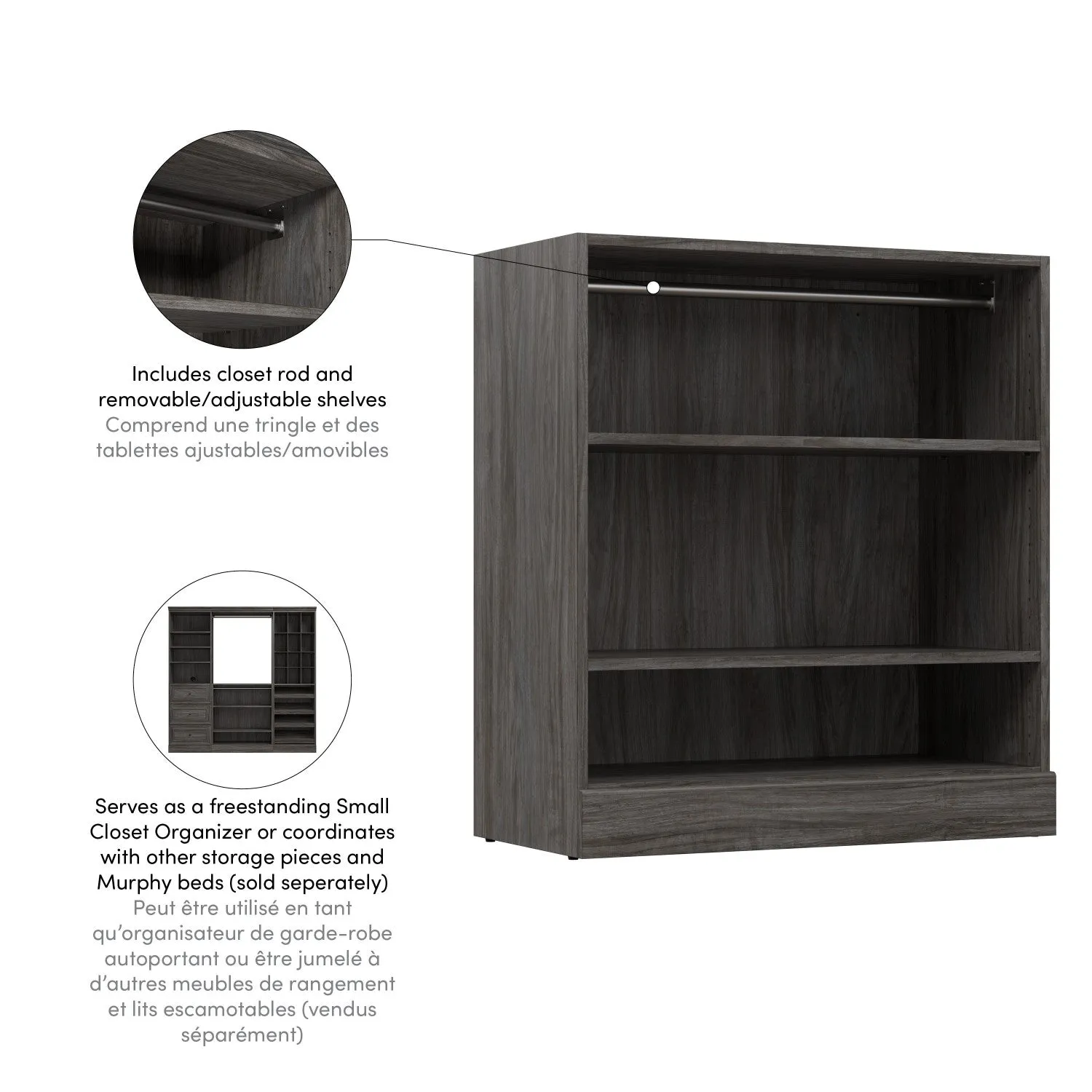 Bestar Versatile 36 W Small Closet Organizer - Walnut Grey|Petit organisateur de garde-robe Versatile de Bestar de 36 po (L) - gris noyer