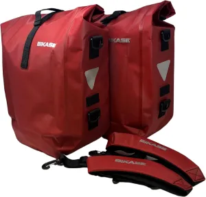 Bike DryBag Pannier (Pair) 25L Rear Rack Bicycle Pannier Bag Waterproof for Grocery Touring Cycling (red)