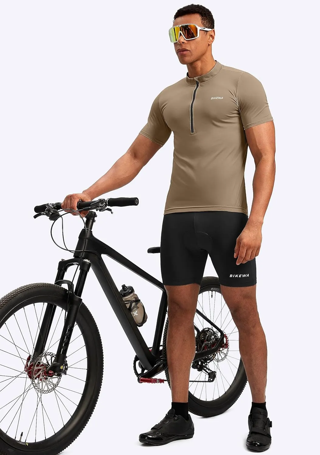 Bikewa Men's Cycling Jersey Moisture Wicking Short Sleeve UPF Half Zip Bike Road Riding Biking Shirts for Men Zipper Pockets