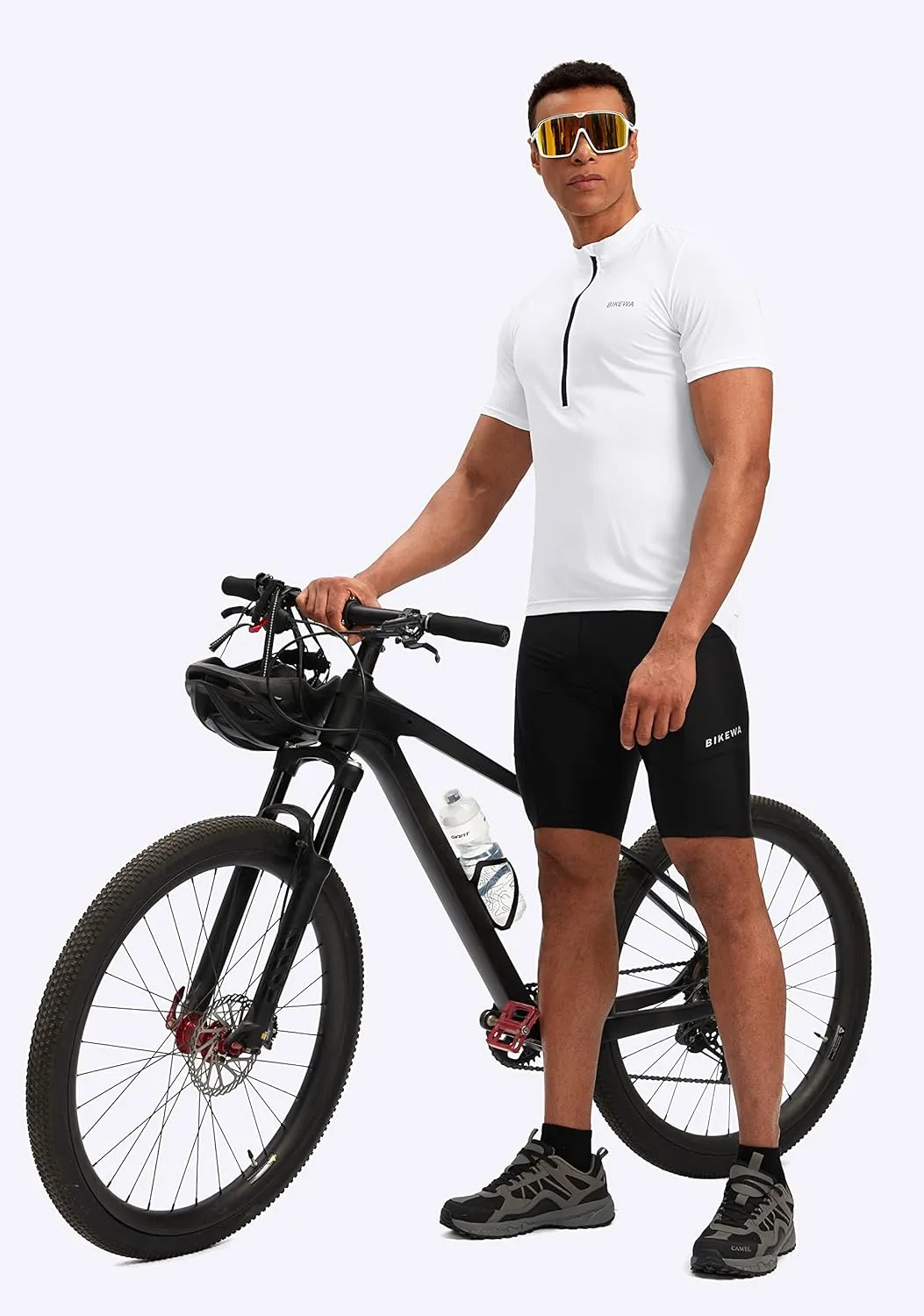 Bikewa Men's Cycling Jersey Moisture Wicking Short Sleeve UPF Half Zip Bike Road Riding Biking Shirts for Men Zipper Pockets