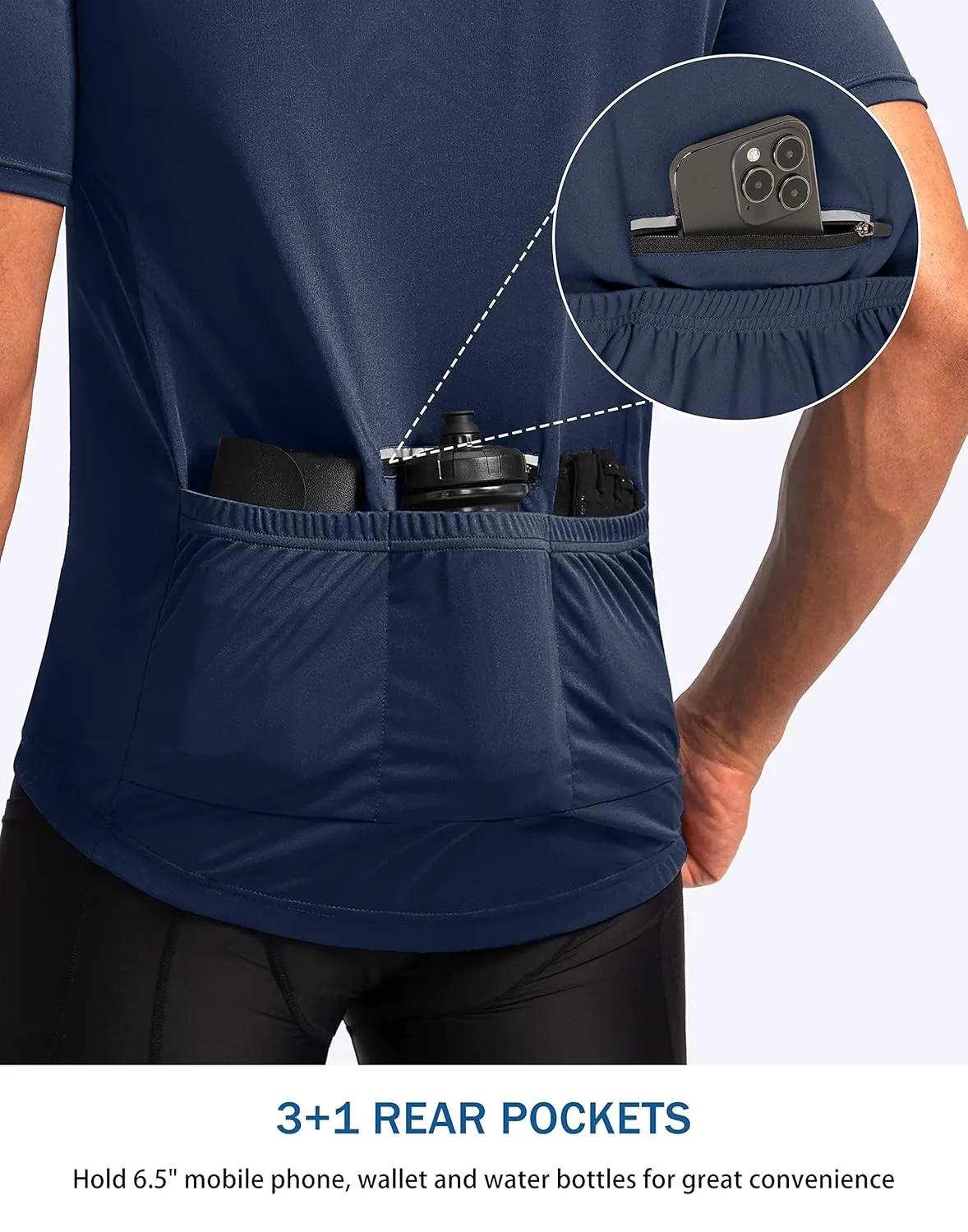 Bikewa Men's Cycling Jersey Moisture Wicking Short Sleeve UPF Half Zip Bike Road Riding Biking Shirts for Men Zipper Pockets