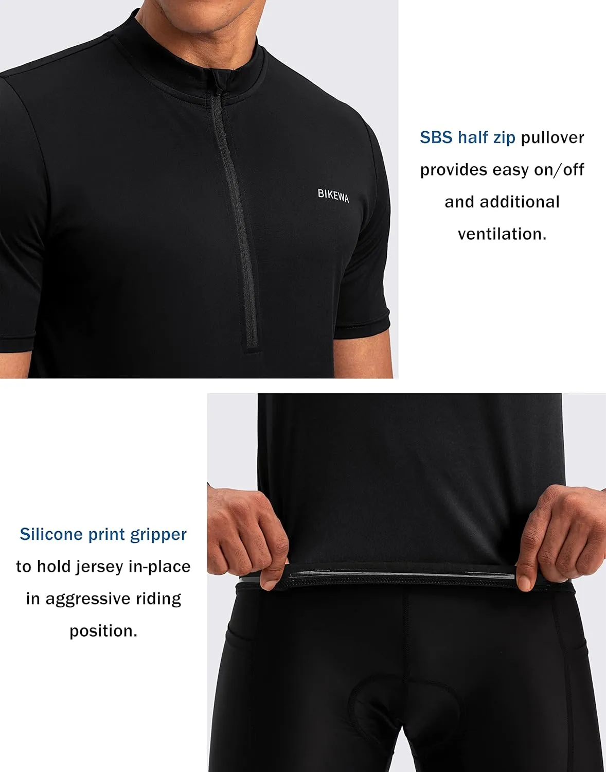 Bikewa Men's Cycling Jersey Moisture Wicking Short Sleeve UPF Half Zip Bike Road Riding Biking Shirts for Men Zipper Pockets
