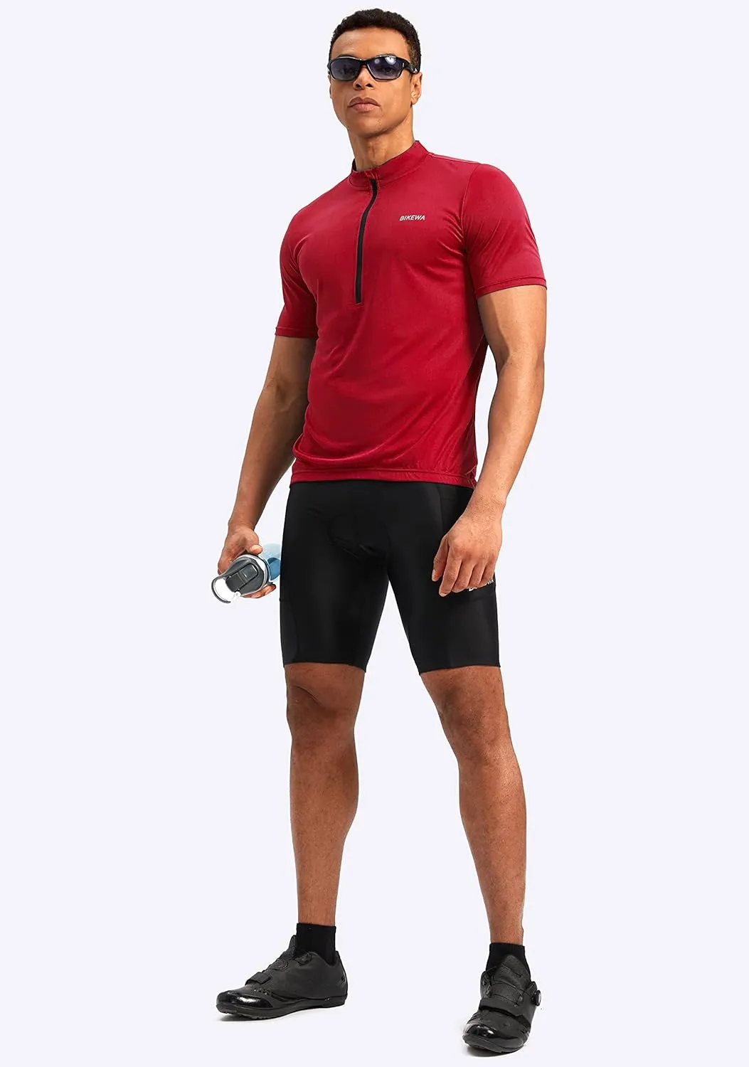 Bikewa Men's Cycling Jersey Moisture Wicking Short Sleeve UPF Half Zip Bike Road Riding Biking Shirts for Men Zipper Pockets