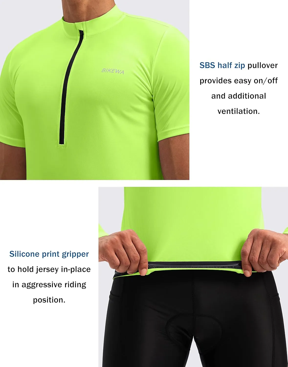 Bikewa Men's Cycling Jersey Moisture Wicking Short Sleeve UPF Half Zip Bike Road Riding Biking Shirts for Men Zipper Pockets