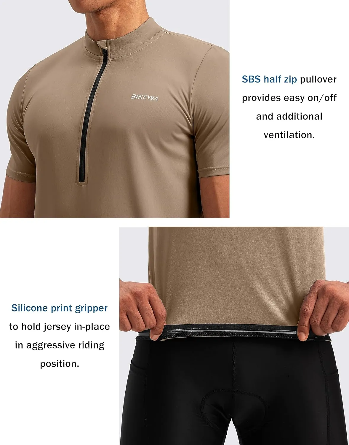 Bikewa Men's Cycling Jersey Moisture Wicking Short Sleeve UPF Half Zip Bike Road Riding Biking Shirts for Men Zipper Pockets