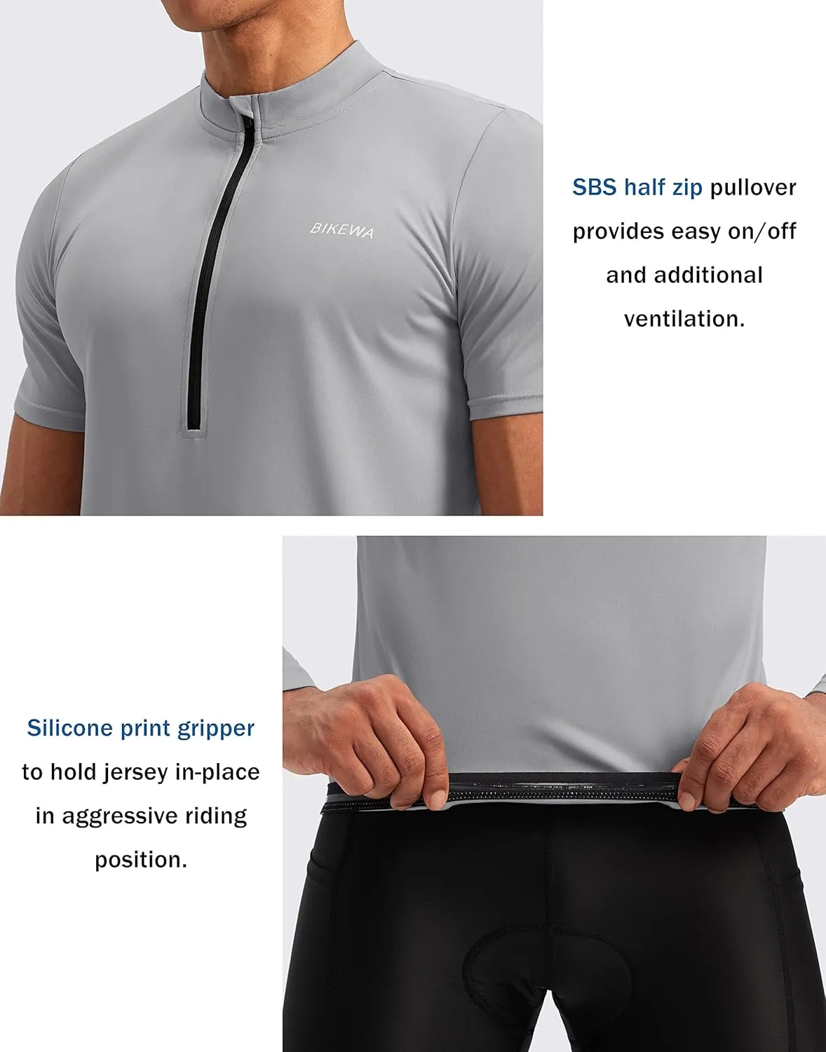 Bikewa Men's Cycling Jersey Moisture Wicking Short Sleeve UPF Half Zip Bike Road Riding Biking Shirts for Men Zipper Pockets