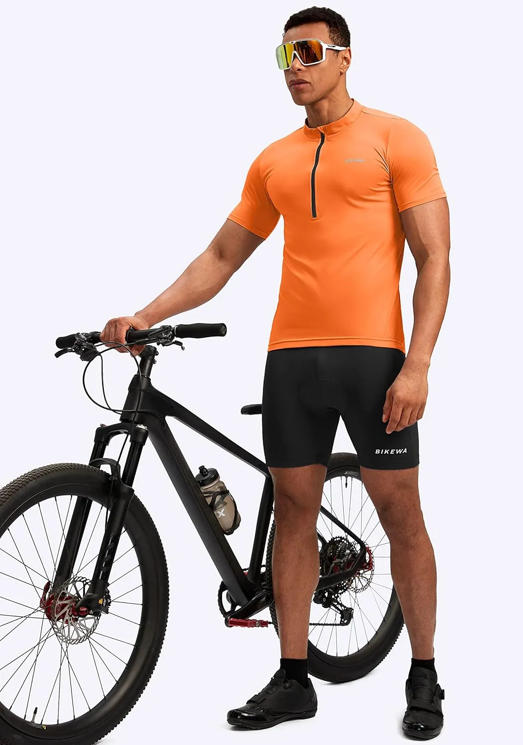 Bikewa Men's Cycling Jersey Moisture Wicking Short Sleeve UPF Half Zip Bike Road Riding Biking Shirts for Men Zipper Pockets