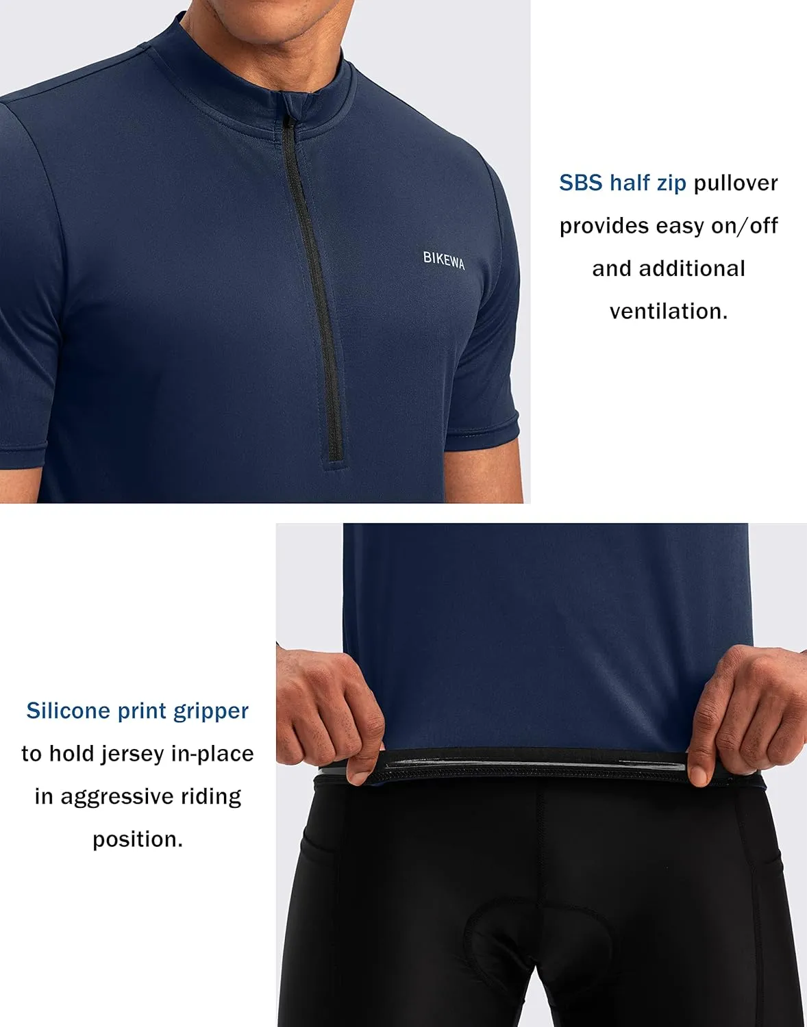 Bikewa Men's Cycling Jersey Moisture Wicking Short Sleeve UPF Half Zip Bike Road Riding Biking Shirts for Men Zipper Pockets
