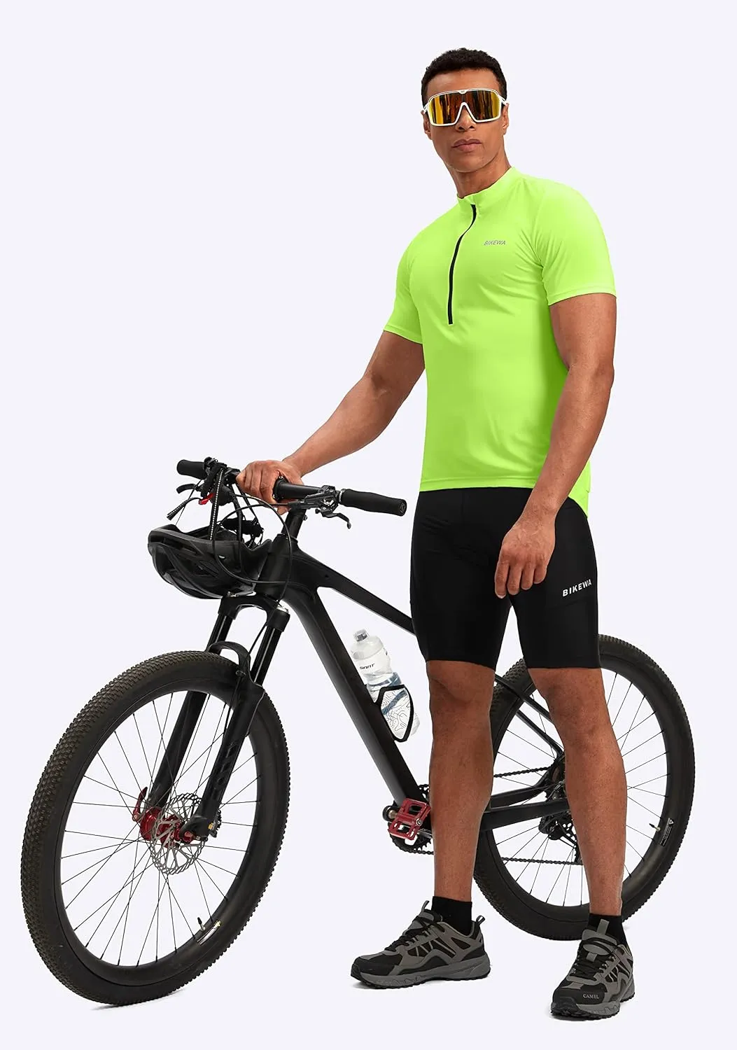 Bikewa Men's Cycling Jersey Moisture Wicking Short Sleeve UPF Half Zip Bike Road Riding Biking Shirts for Men Zipper Pockets