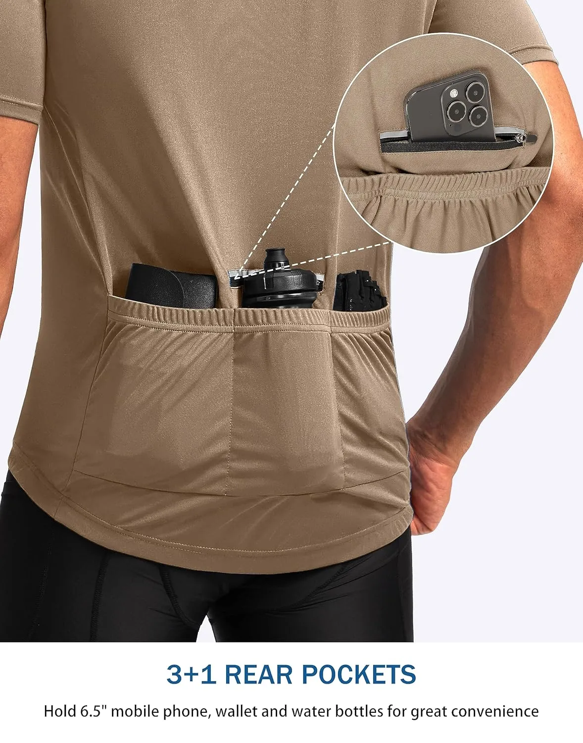 Bikewa Men's Cycling Jersey Moisture Wicking Short Sleeve UPF Half Zip Bike Road Riding Biking Shirts for Men Zipper Pockets