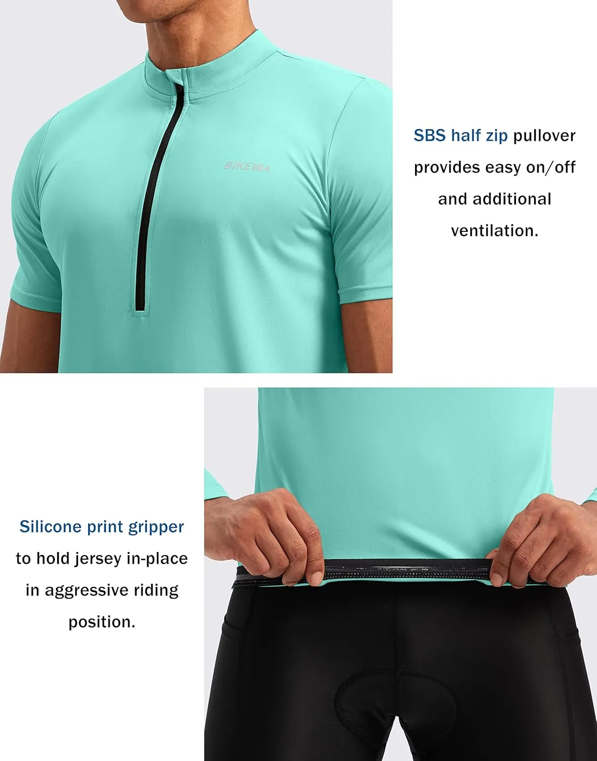 Bikewa Men's Cycling Jersey Moisture Wicking Short Sleeve UPF Half Zip Bike Road Riding Biking Shirts for Men Zipper Pockets