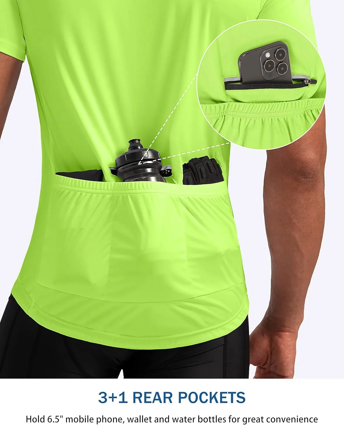 Bikewa Men's Cycling Jersey Moisture Wicking Short Sleeve UPF Half Zip Bike Road Riding Biking Shirts for Men Zipper Pockets
