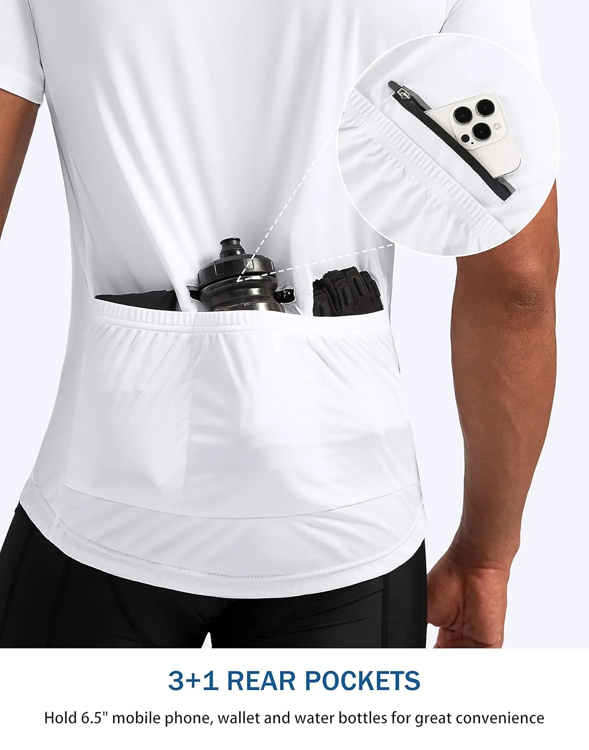 Bikewa Men's Cycling Jersey Moisture Wicking Short Sleeve UPF Half Zip Bike Road Riding Biking Shirts for Men Zipper Pockets