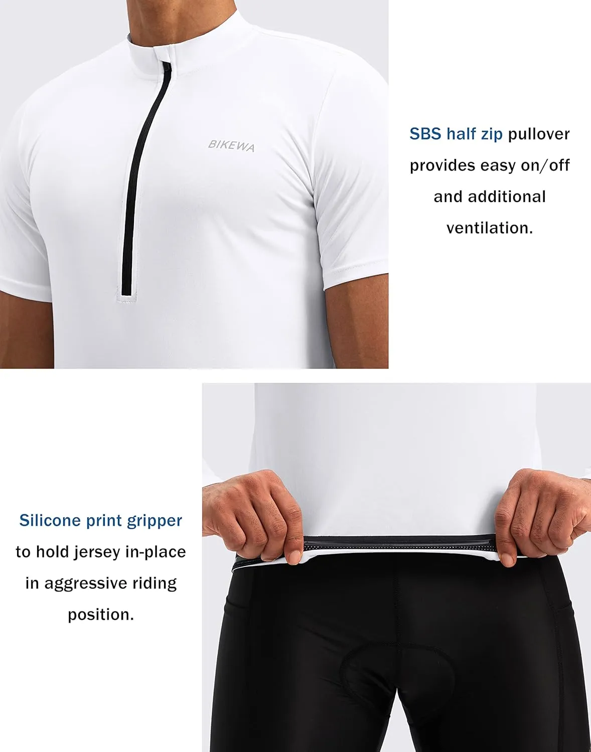 Bikewa Men's Cycling Jersey Moisture Wicking Short Sleeve UPF Half Zip Bike Road Riding Biking Shirts for Men Zipper Pockets