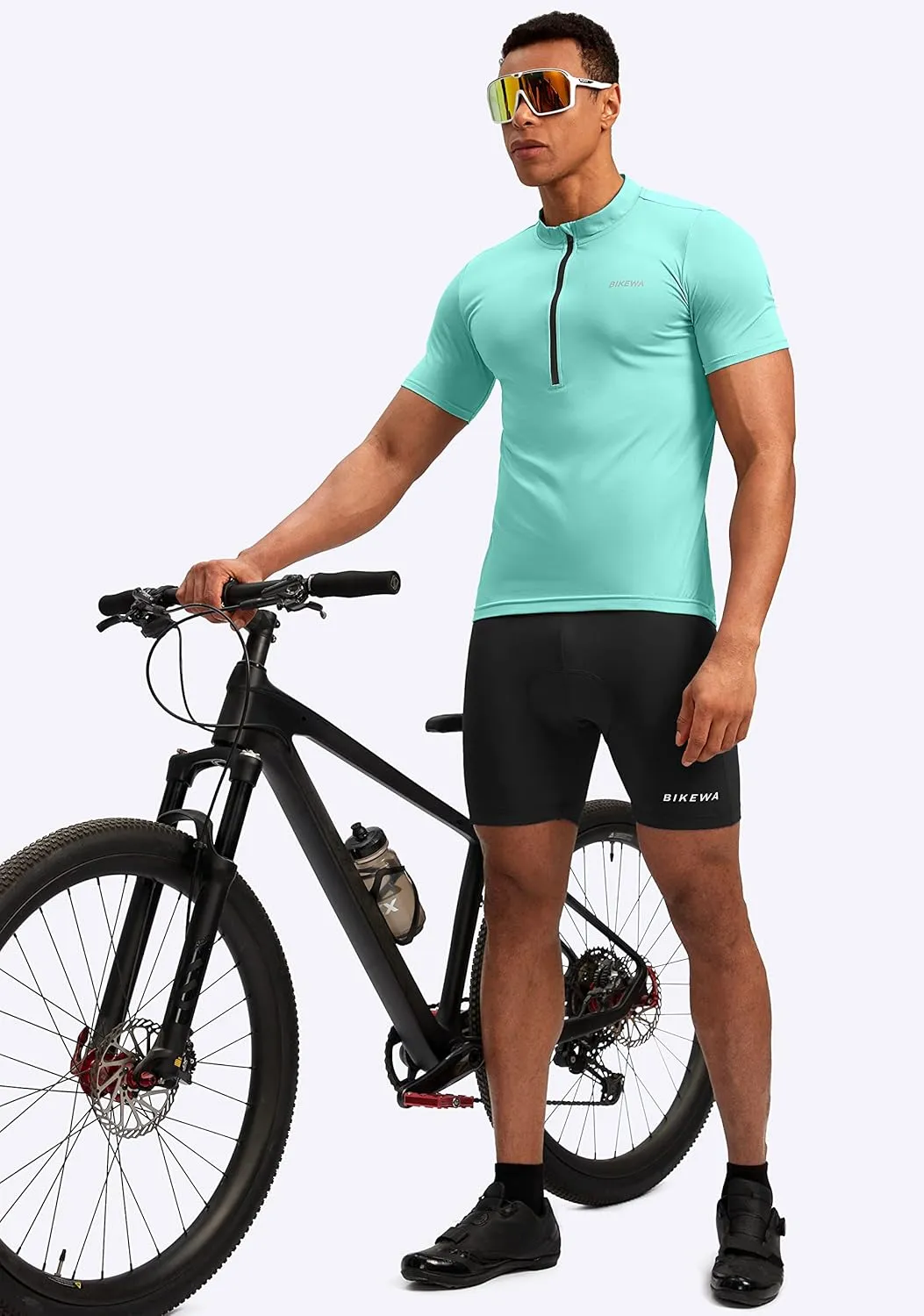 Bikewa Men's Cycling Jersey Moisture Wicking Short Sleeve UPF Half Zip Bike Road Riding Biking Shirts for Men Zipper Pockets