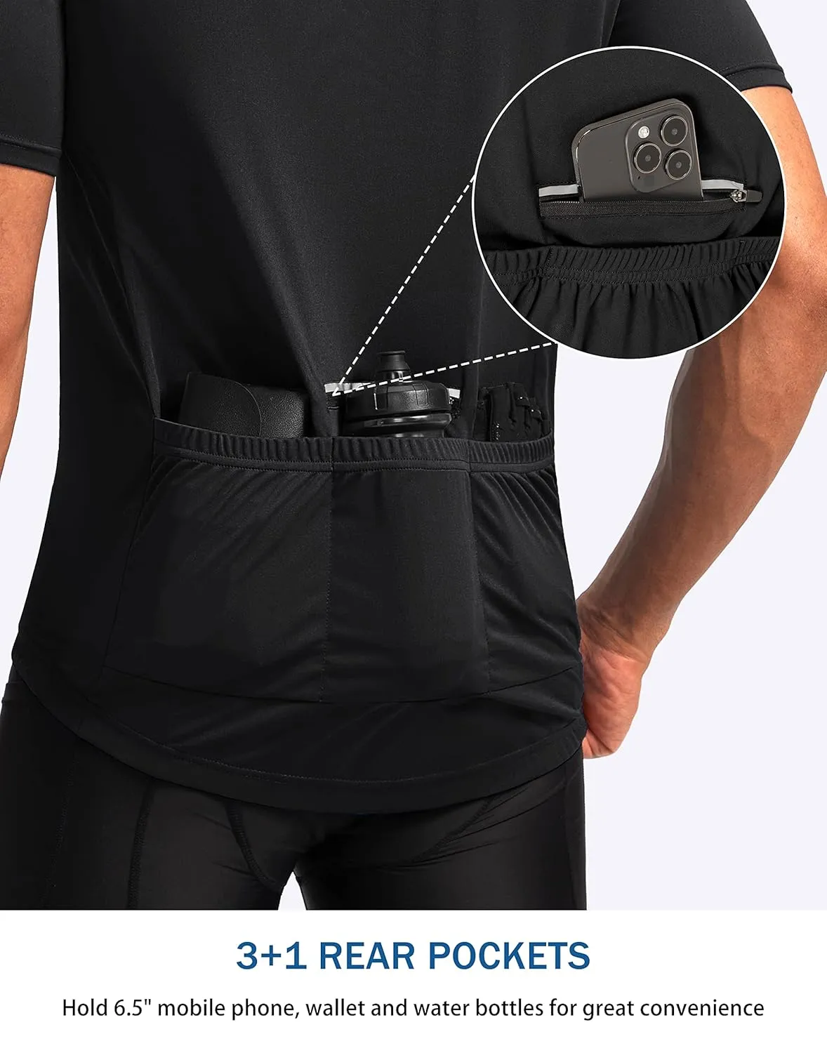 Bikewa Men's Cycling Jersey Moisture Wicking Short Sleeve UPF Half Zip Bike Road Riding Biking Shirts for Men Zipper Pockets
