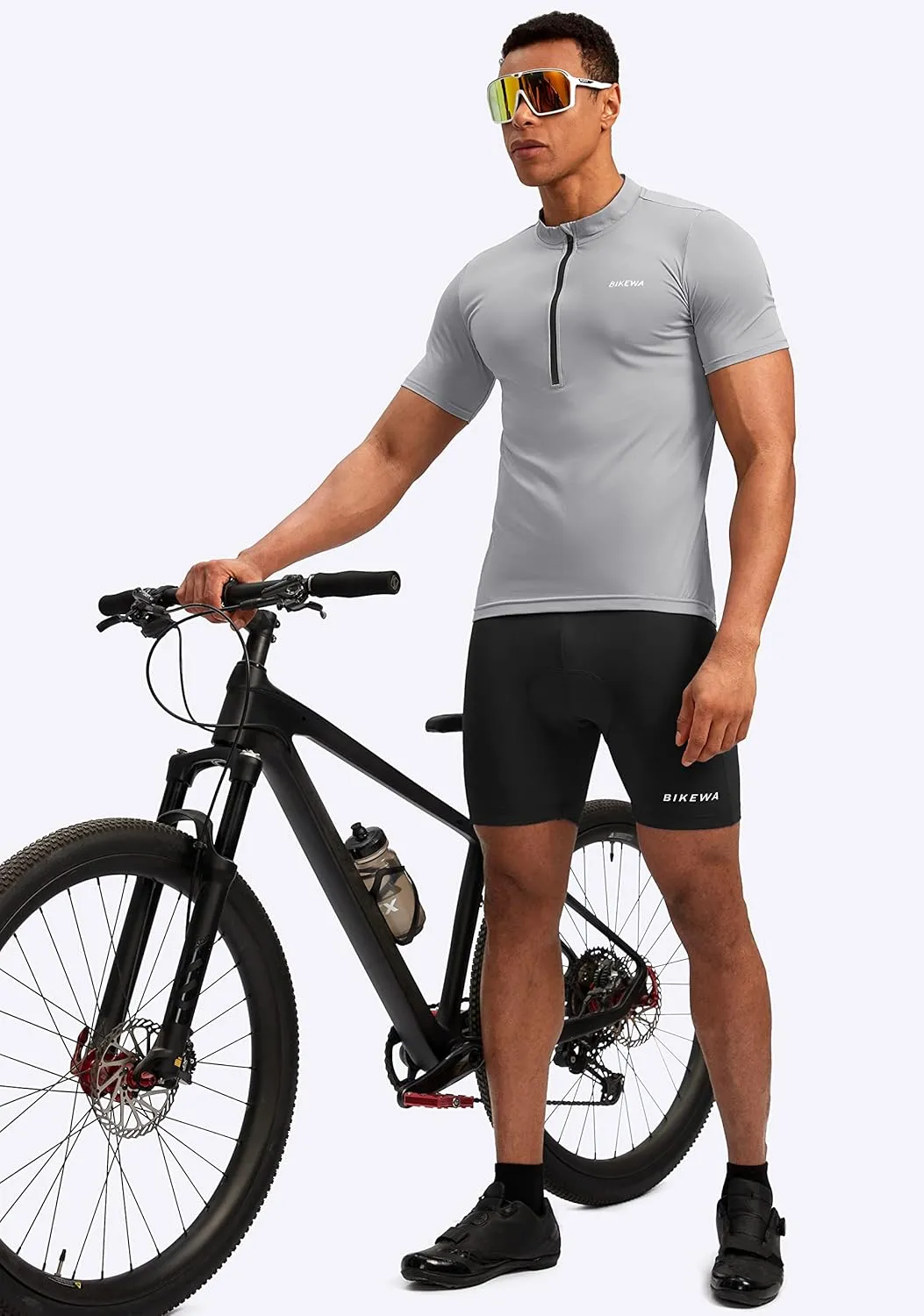 Bikewa Men's Cycling Jersey Moisture Wicking Short Sleeve UPF Half Zip Bike Road Riding Biking Shirts for Men Zipper Pockets