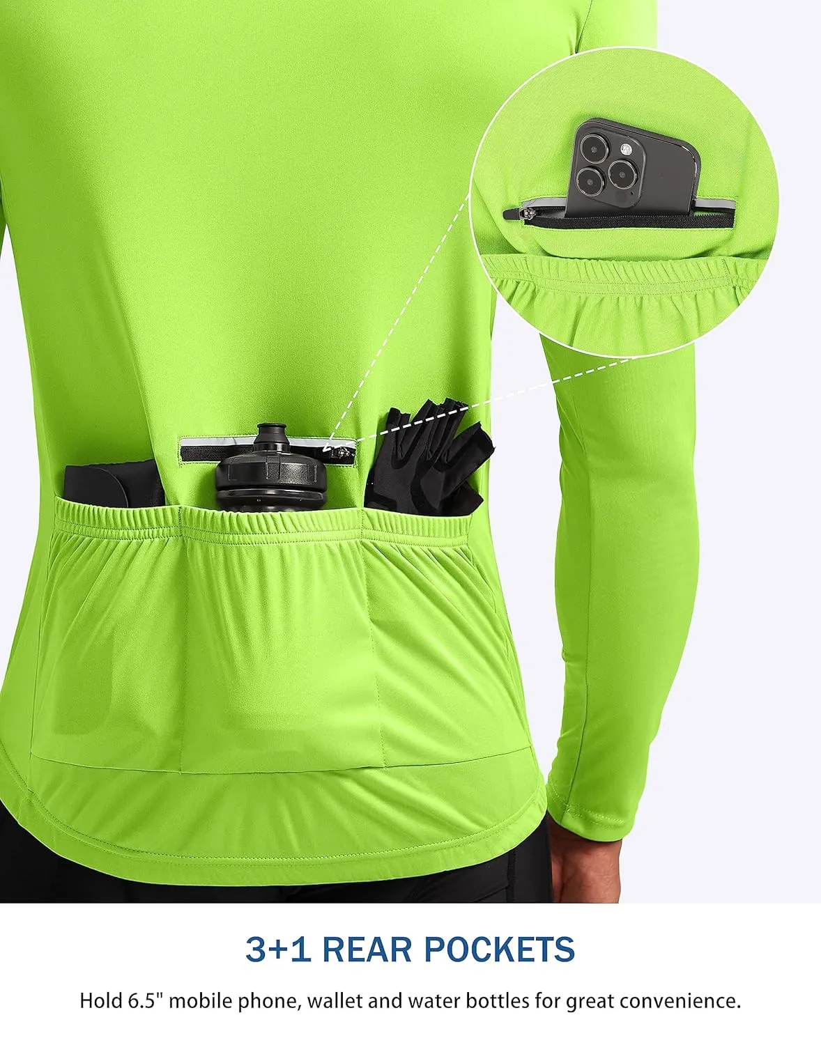 Bikewa Men's Cycling Jersey with 3 1 Rear Zipper Pockets Long Sleeve Moisture Wicking UPF 50  Half Zip Riding Bike Shirts