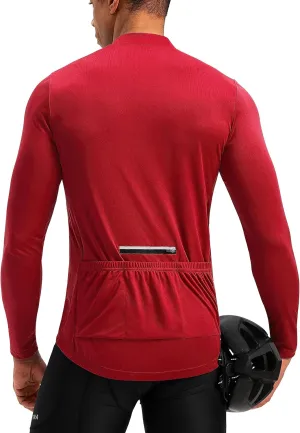 Bikewa Men's Cycling Jersey with 3 1 Rear Zipper Pockets Long Sleeve Moisture Wicking UPF 50  Half Zip Riding Bike Shirts