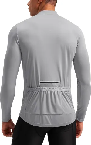 Bikewa Men's Cycling Jersey with 3 1 Rear Zipper Pockets Long Sleeve Moisture Wicking UPF 50  Half Zip Riding Bike Shirts
