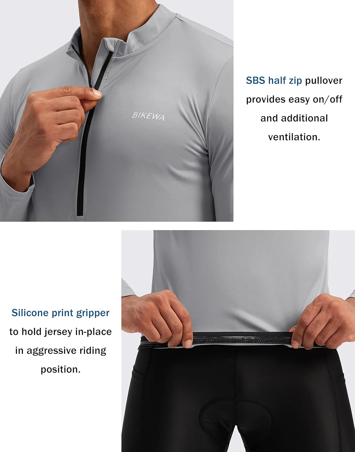 Bikewa Men's Cycling Jersey with 3 1 Rear Zipper Pockets Long Sleeve Moisture Wicking UPF 50  Half Zip Riding Bike Shirts