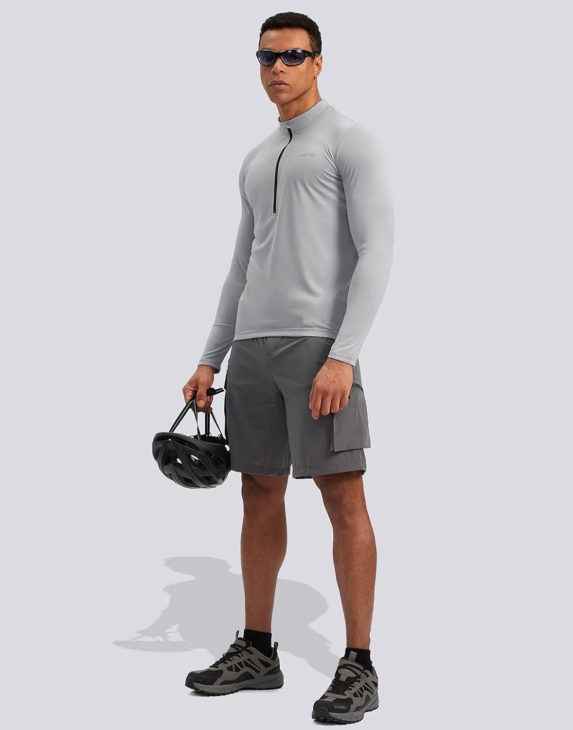 Bikewa Men's Cycling Jersey with 3 1 Rear Zipper Pockets Long Sleeve Moisture Wicking UPF 50  Half Zip Riding Bike Shirts