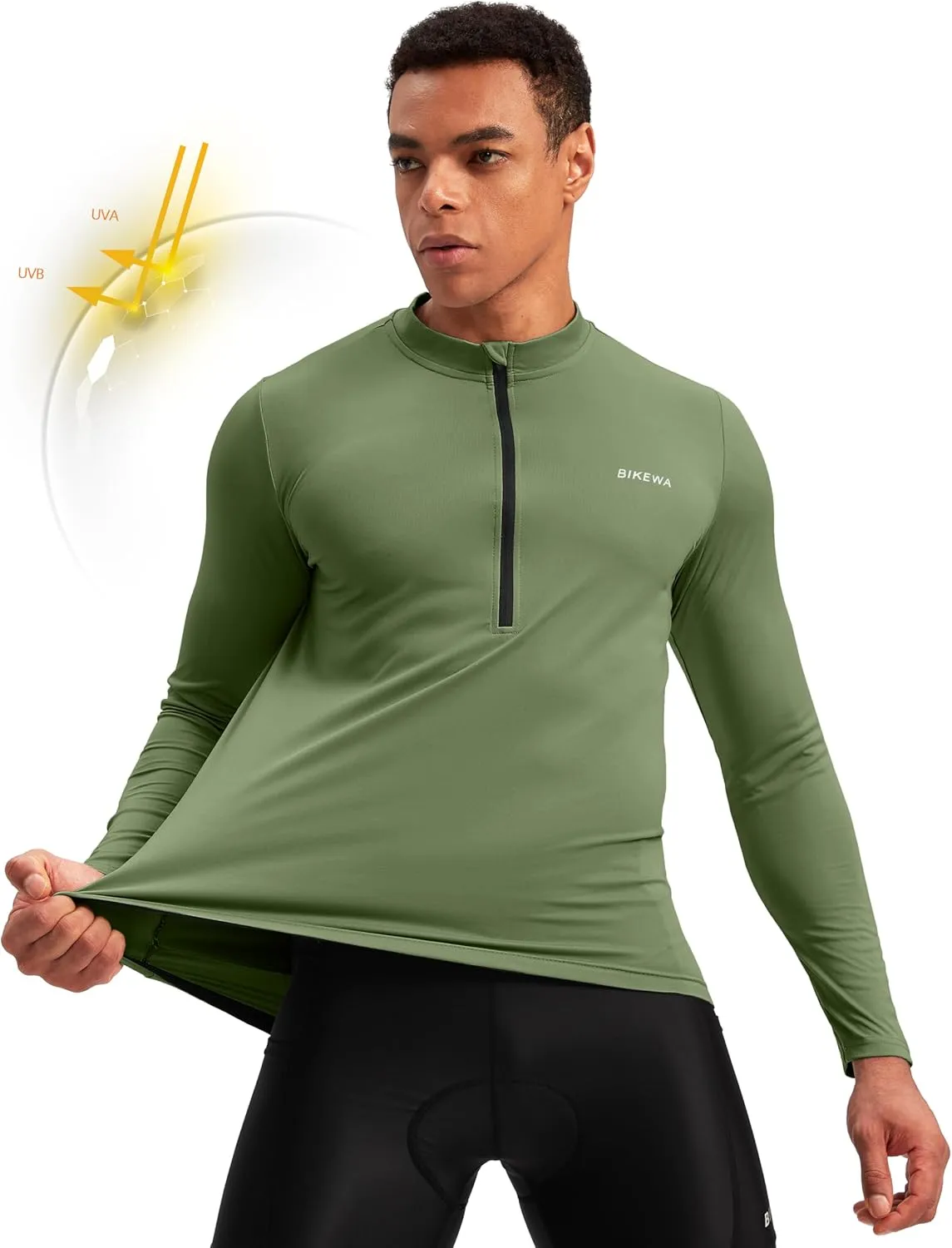 Bikewa Men's Cycling Jersey with 3 1 Rear Zipper Pockets Long Sleeve Moisture Wicking UPF 50  Half Zip Riding Bike Shirts