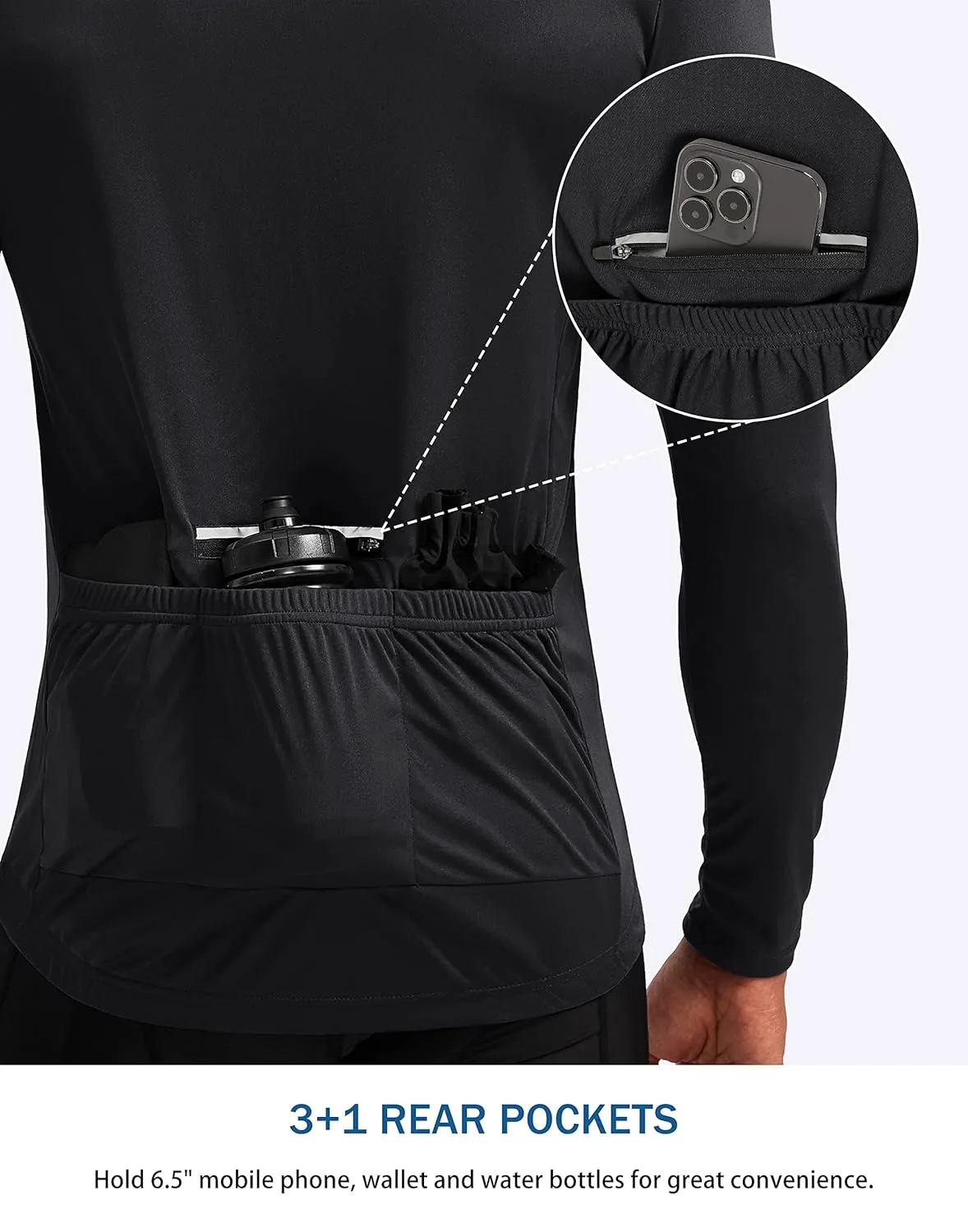 Bikewa Men's Cycling Jersey with 3 1 Rear Zipper Pockets Long Sleeve Moisture Wicking UPF 50  Half Zip Riding Bike Shirts