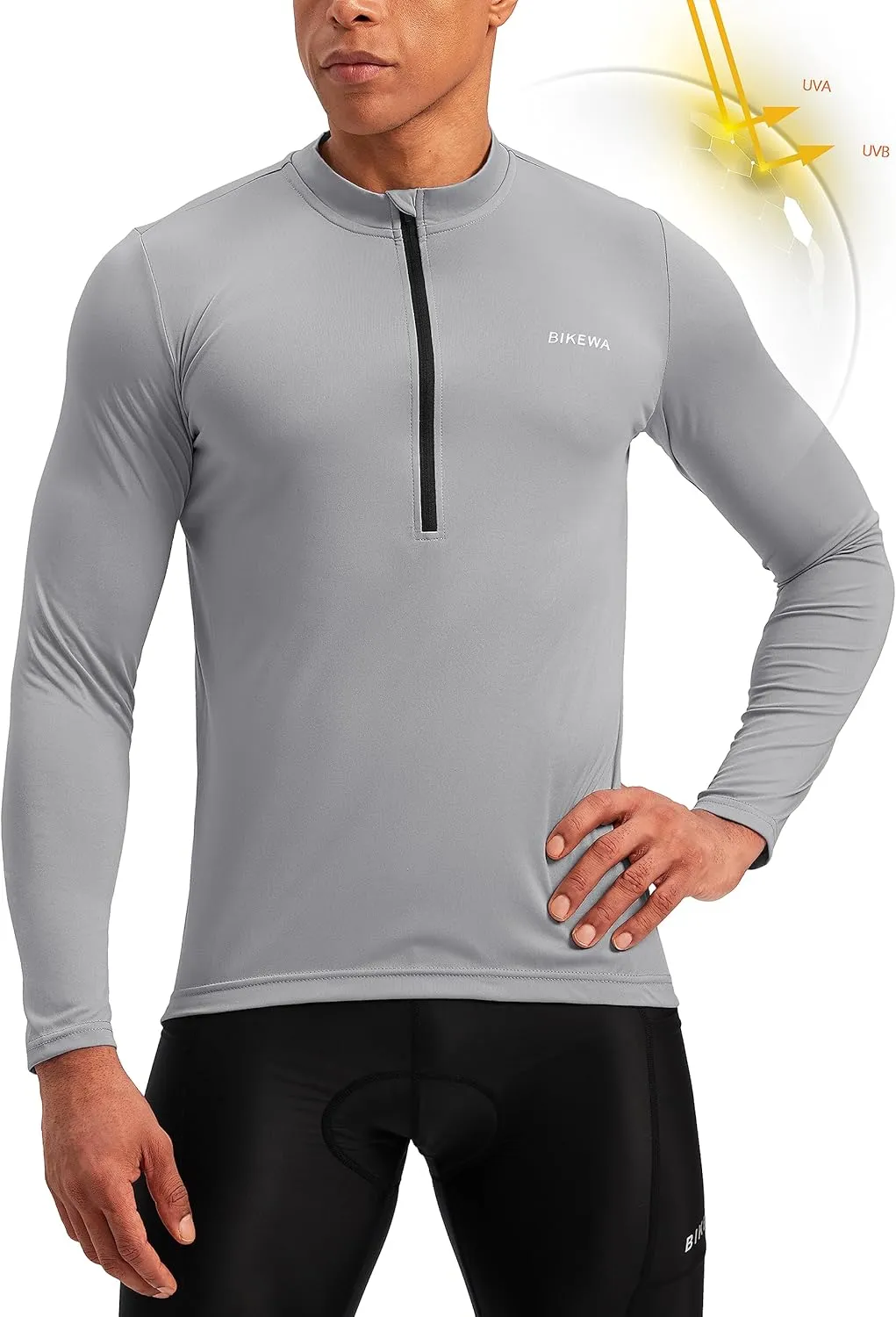 Bikewa Men's Cycling Jersey with 3 1 Rear Zipper Pockets Long Sleeve Moisture Wicking UPF 50  Half Zip Riding Bike Shirts