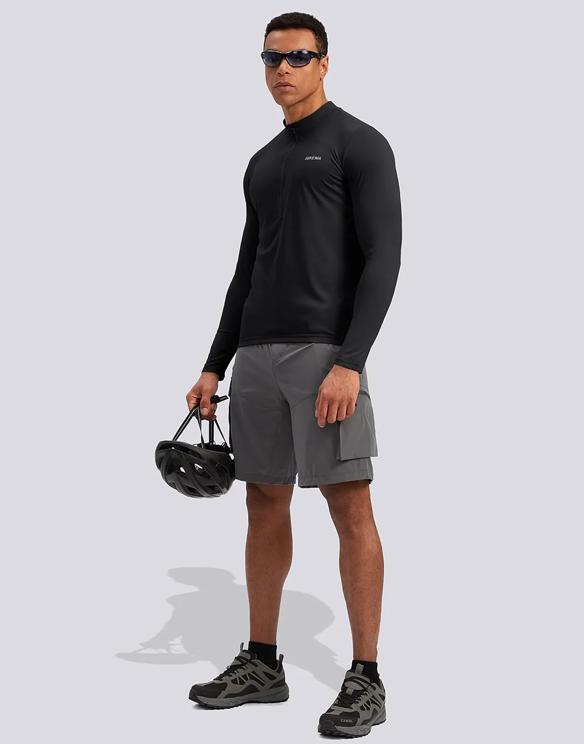 Bikewa Men's Cycling Jersey with 3 1 Rear Zipper Pockets Long Sleeve Moisture Wicking UPF 50  Half Zip Riding Bike Shirts