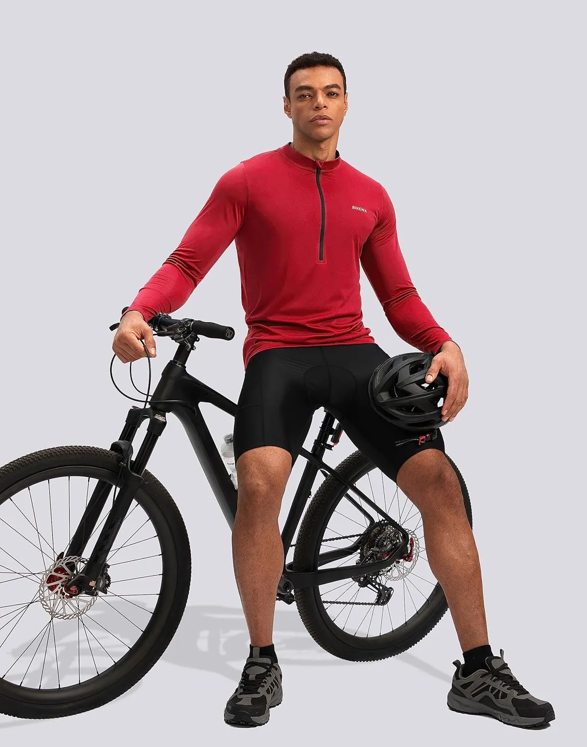 Bikewa Men's Cycling Jersey with 3 1 Rear Zipper Pockets Long Sleeve Moisture Wicking UPF 50  Half Zip Riding Bike Shirts