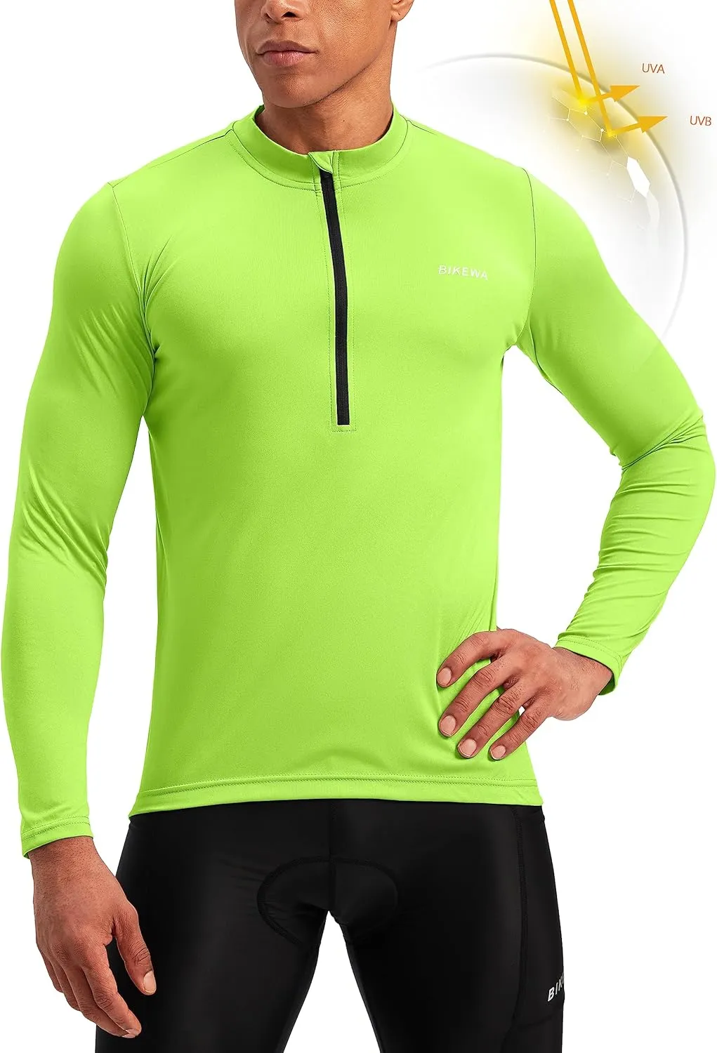 Bikewa Men's Cycling Jersey with 3 1 Rear Zipper Pockets Long Sleeve Moisture Wicking UPF 50  Half Zip Riding Bike Shirts