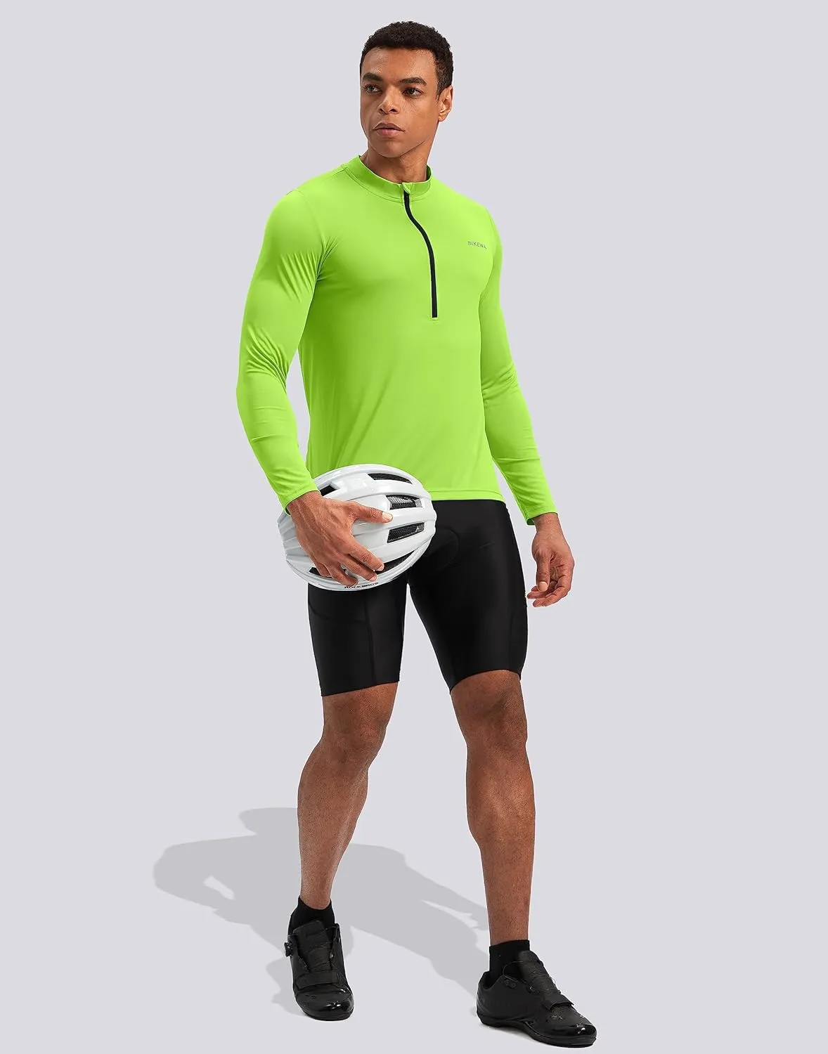 Bikewa Men's Cycling Jersey with 3 1 Rear Zipper Pockets Long Sleeve Moisture Wicking UPF 50  Half Zip Riding Bike Shirts