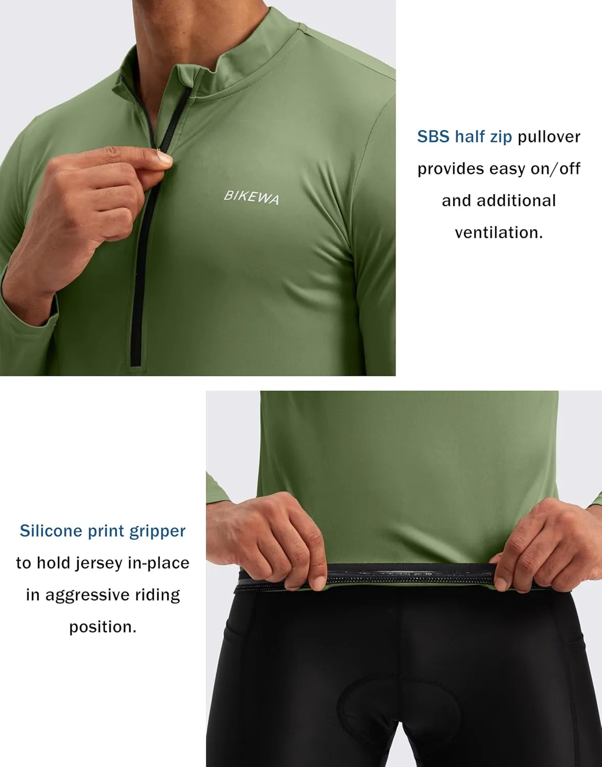 Bikewa Men's Cycling Jersey with 3 1 Rear Zipper Pockets Long Sleeve Moisture Wicking UPF 50  Half Zip Riding Bike Shirts