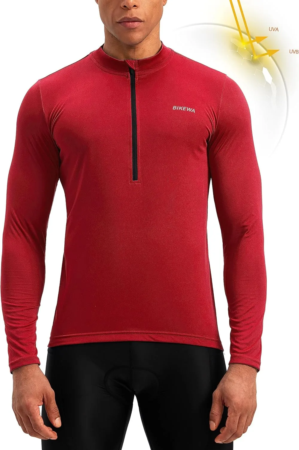 Bikewa Men's Cycling Jersey with 3 1 Rear Zipper Pockets Long Sleeve Moisture Wicking UPF 50  Half Zip Riding Bike Shirts
